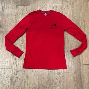 The North Face Red Men's Big Logo on Back Long Sleeve Tee Size Small
